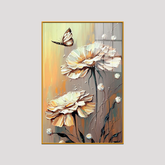 Acrylic Wall Paintings - Hand Painted Abstract Floral with Golden Paint Strokes - Modern Art Poster Decoration Print